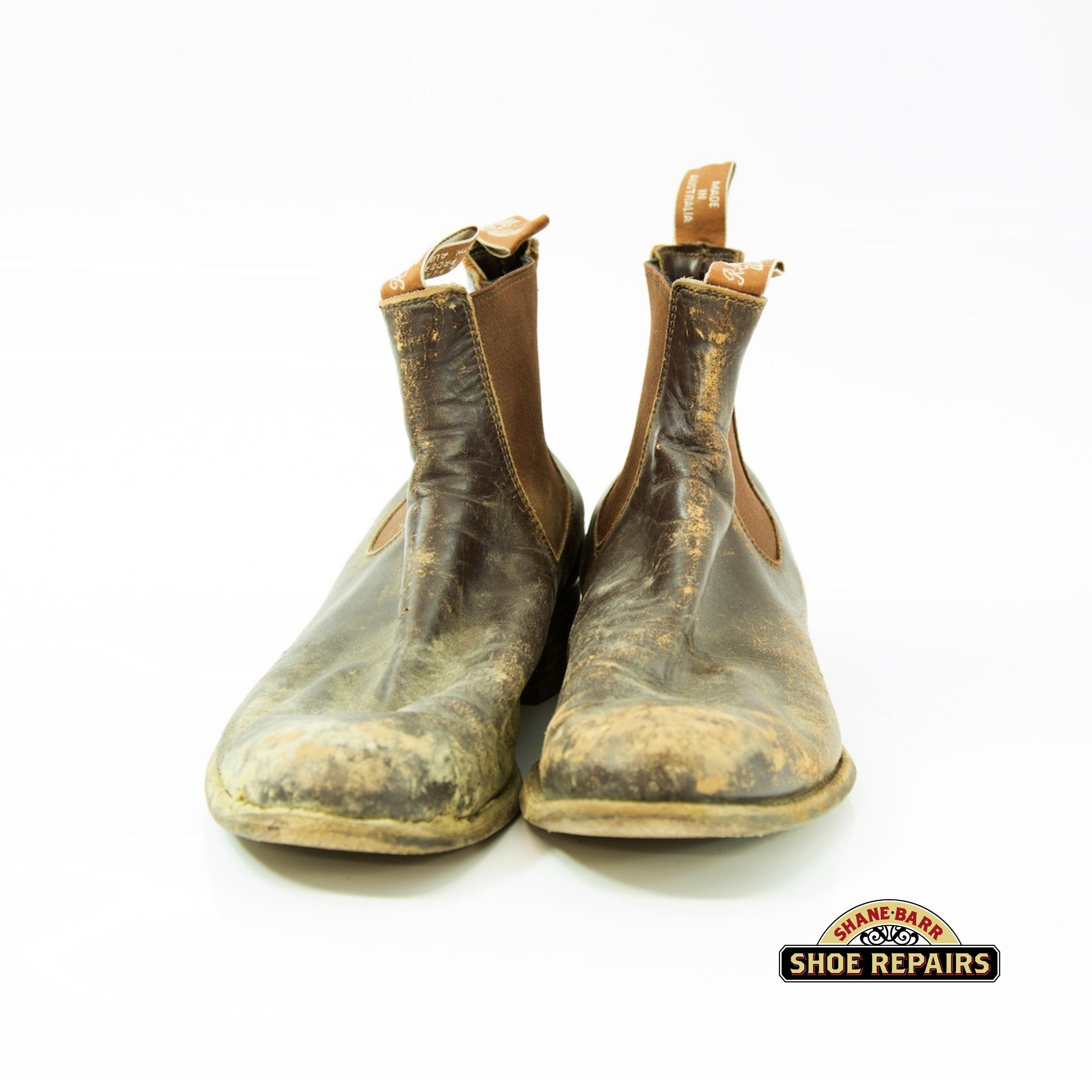 Brown RM Williams Boots Before leather care and repair
