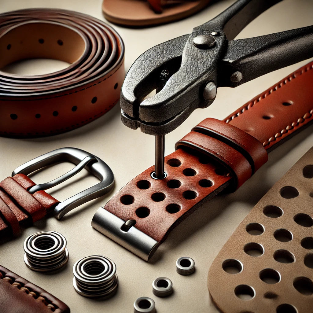 close-up-of-precise-holes-punched-in-belt-sandal-strap-or-bag-strap