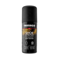 Black spray bottle labeled 'Tarrago Shoe Stretch' on a white background