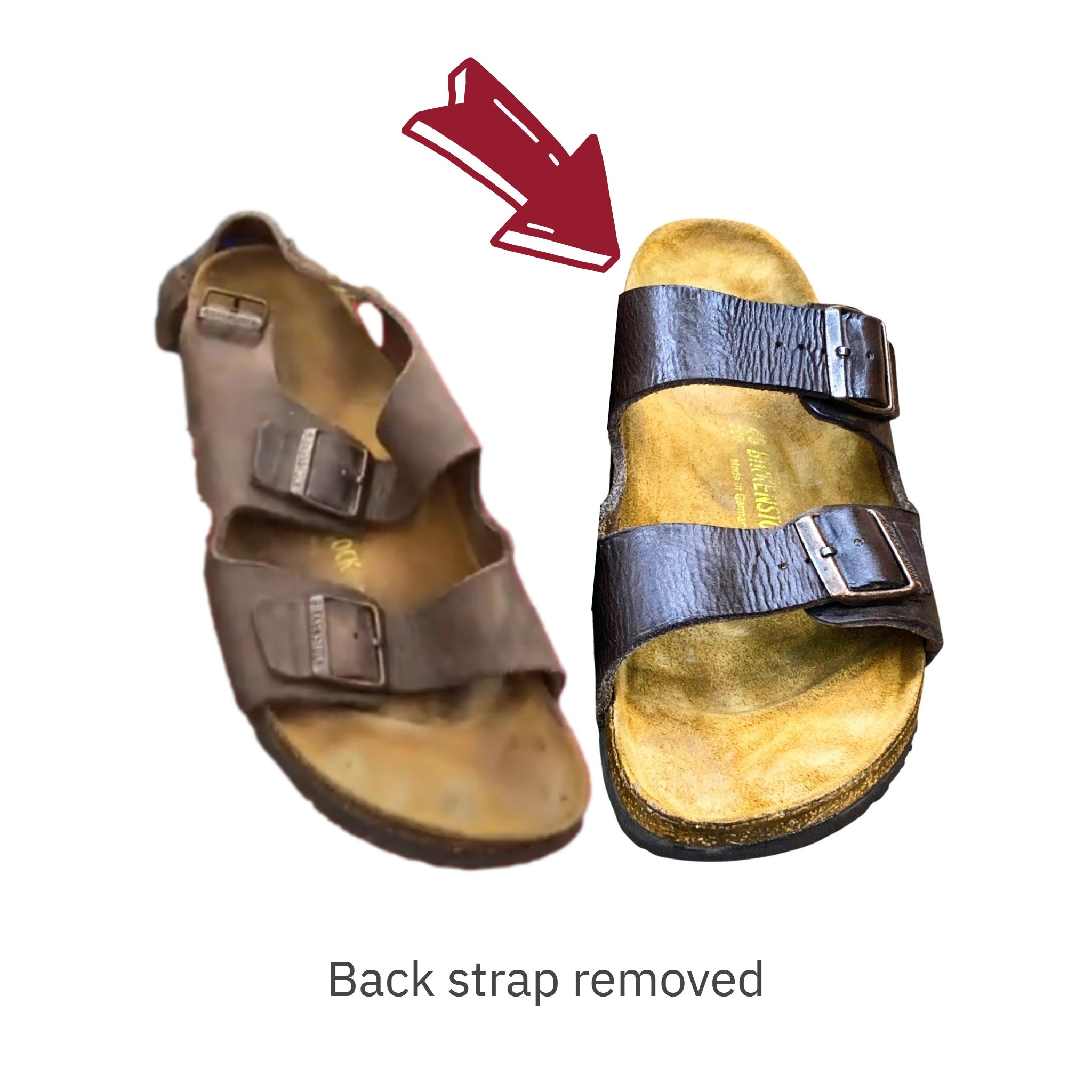 Birkenstock-arizona-to-Milano-before-and-after-back-strap-removed