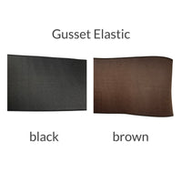 Two pieces of chelsea boot gusset elastic, one black and one brown, on a white background.